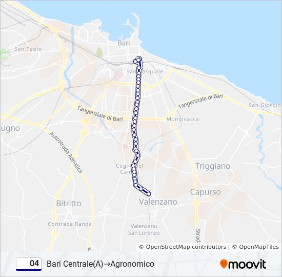 Linea 04: Orari, Fermate E Mappe - Bari Centrale(A)‎→Agronomico ...