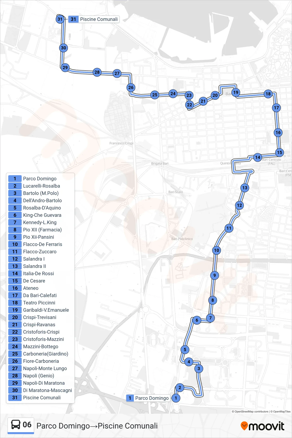 Linea 06 bus (Parco Domingo→Piscine Comunali) - Percorsi e fermate sulla mappa