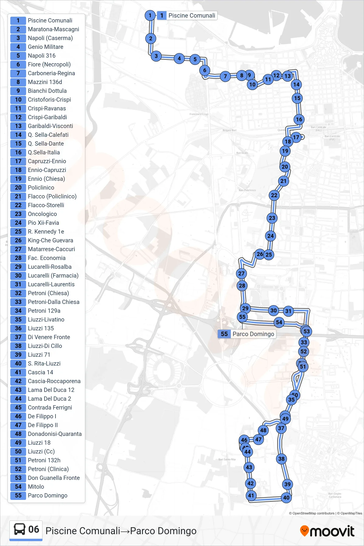 Linea 06 bus (Piscine Comunali→Parco Domingo) - Percorsi e fermate sulla mappa