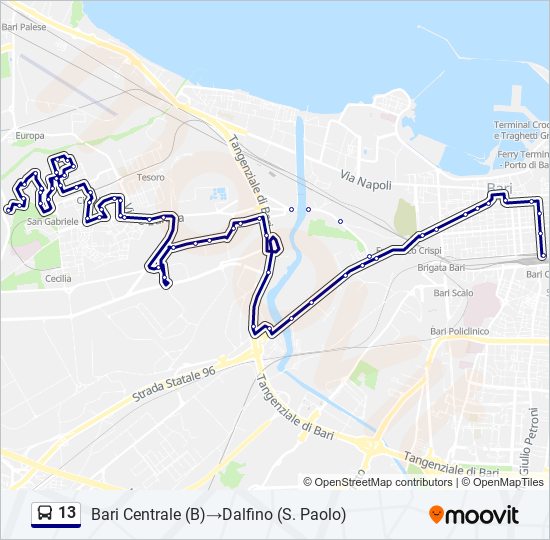 Linea 13: Orari, Fermate E Mappe - Bari Centrale (B)‎→Dalfino (S. Paolo ...