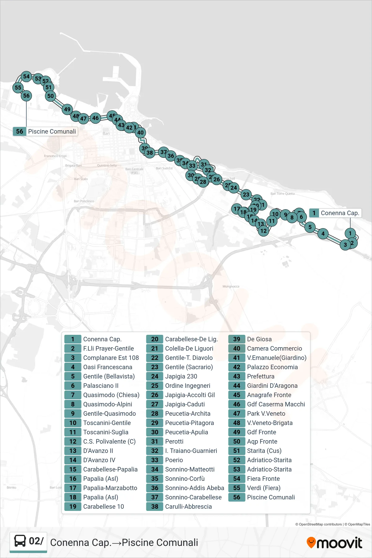 Linea 02/  bus (Conenna Cap.‎→Piscine Comunali) - Percorsi e fermate sulla mappa