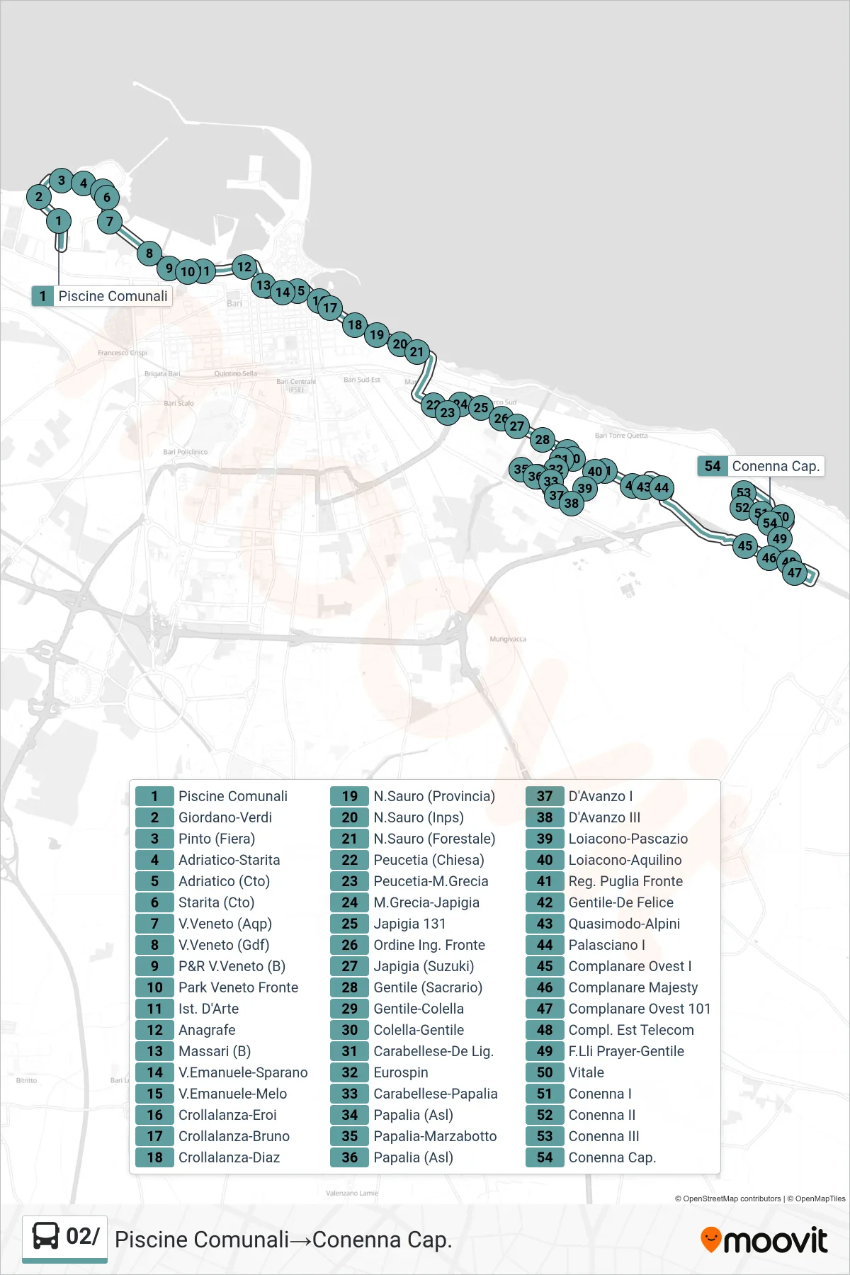 Linea 02/  bus (Piscine Comunali‎→Conenna Cap.) - Percorsi e fermate sulla mappa
