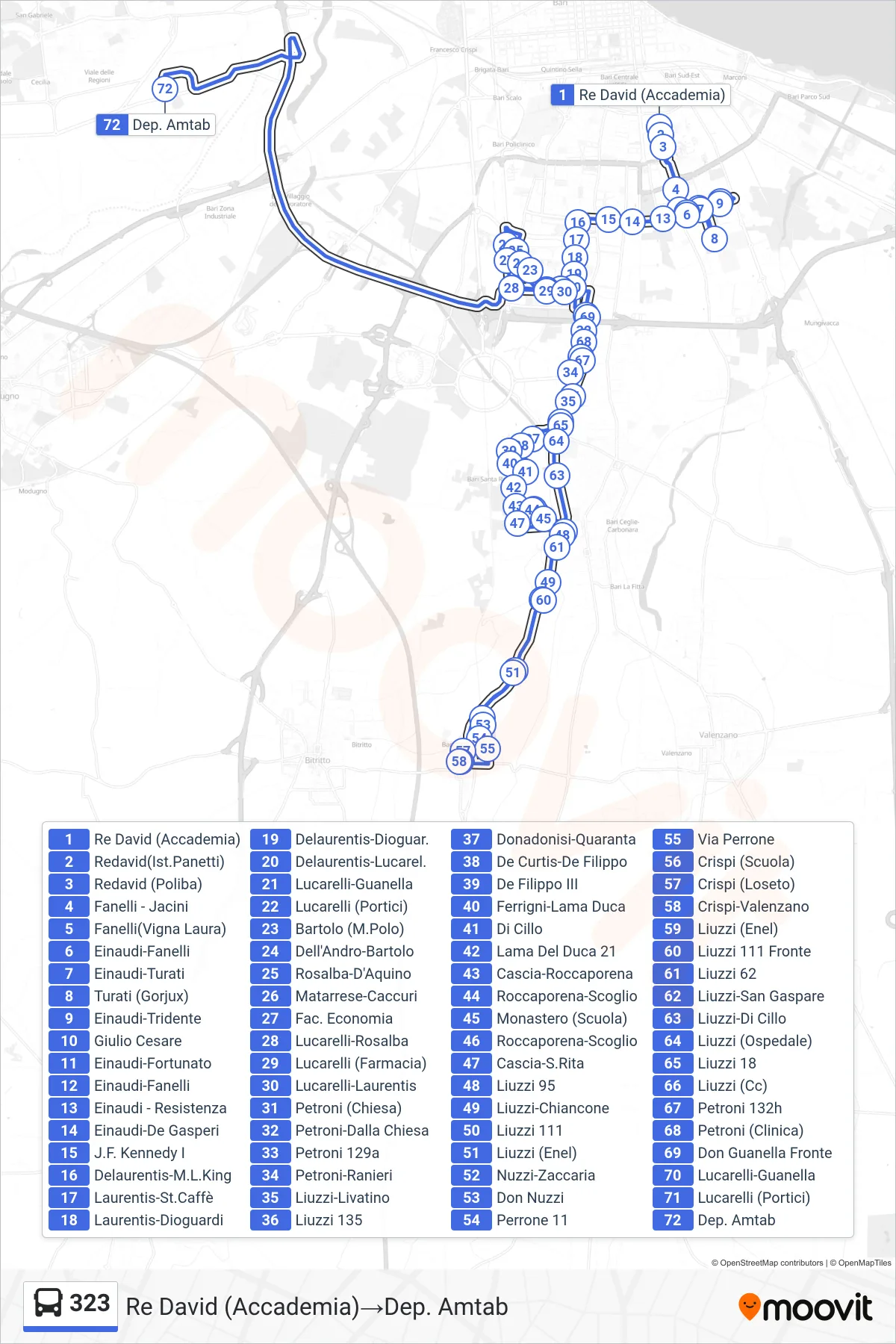 Linea 323 bus (Re David (Accademia)→Dep. Amtab) - Percorsi e fermate sulla mappa