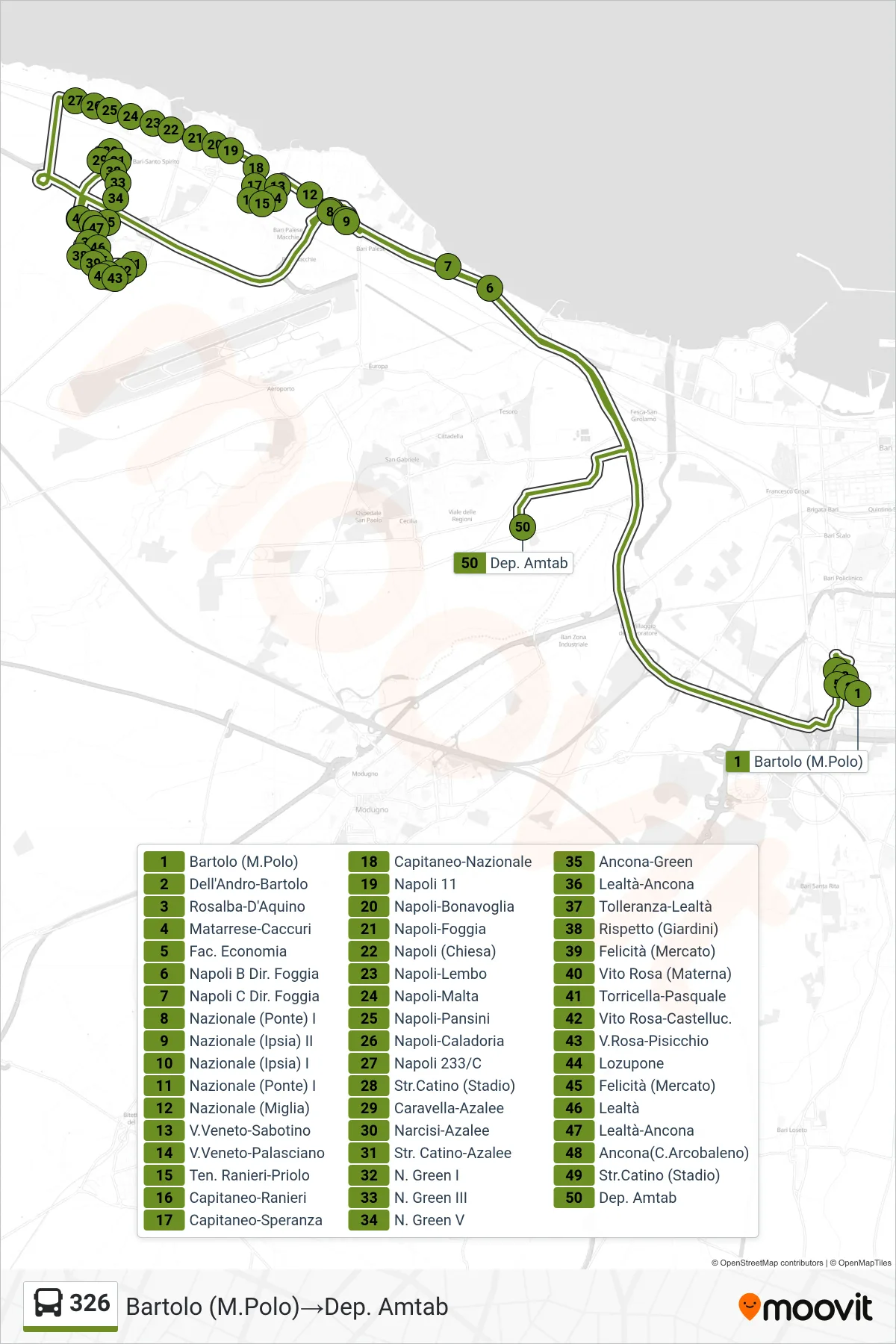 Linea 326  bus (Bartolo (M.Polo)‎→Dep. Amtab) - Percorsi e fermate sulla mappa