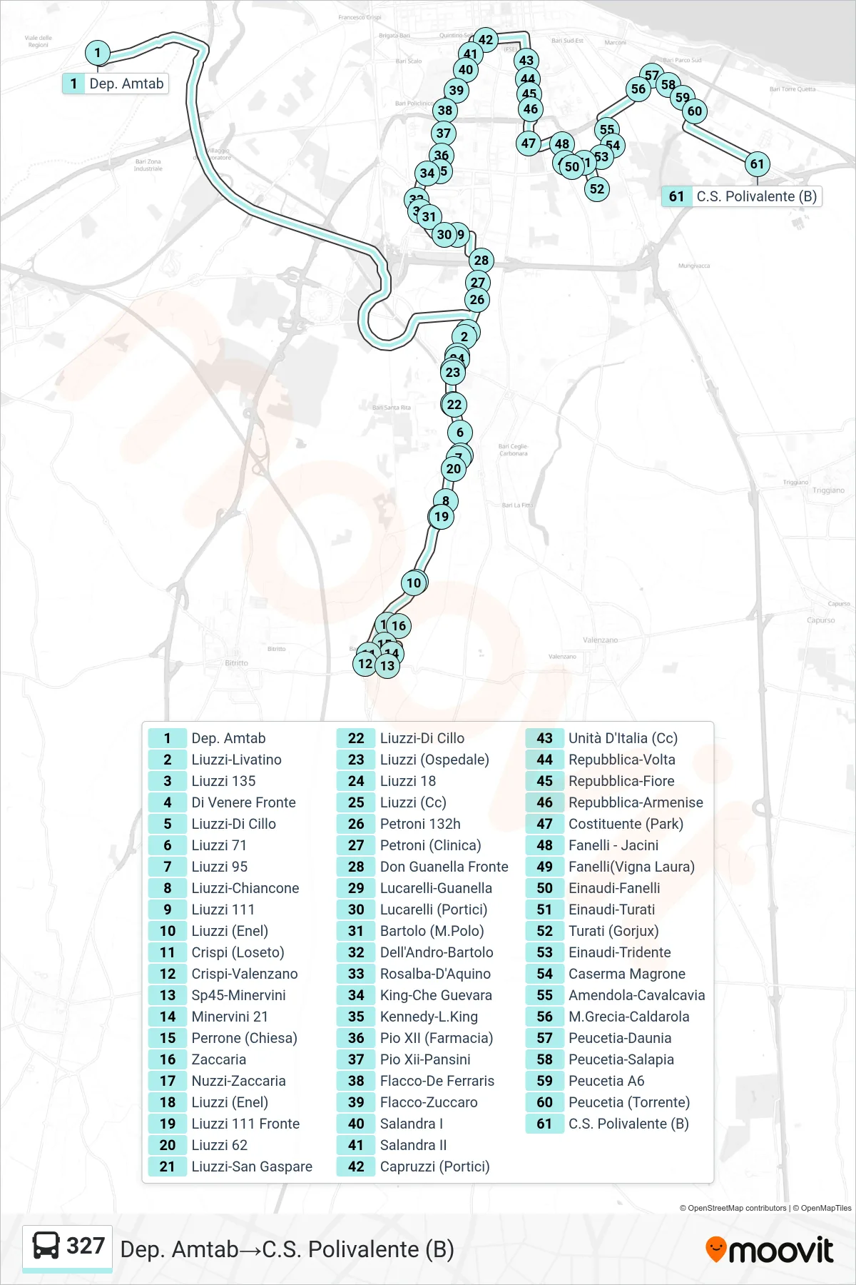 Linea 327 bus (Dep. Amtab→C.S. Polivalente (B)) - Percorsi e fermate sulla mappa