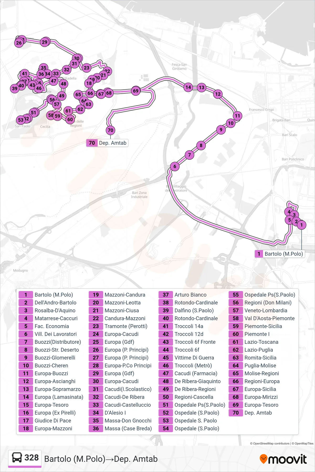 Linea 328  bus (Bartolo (M.Polo)‎→Dep. Amtab) - Percorsi e fermate sulla mappa