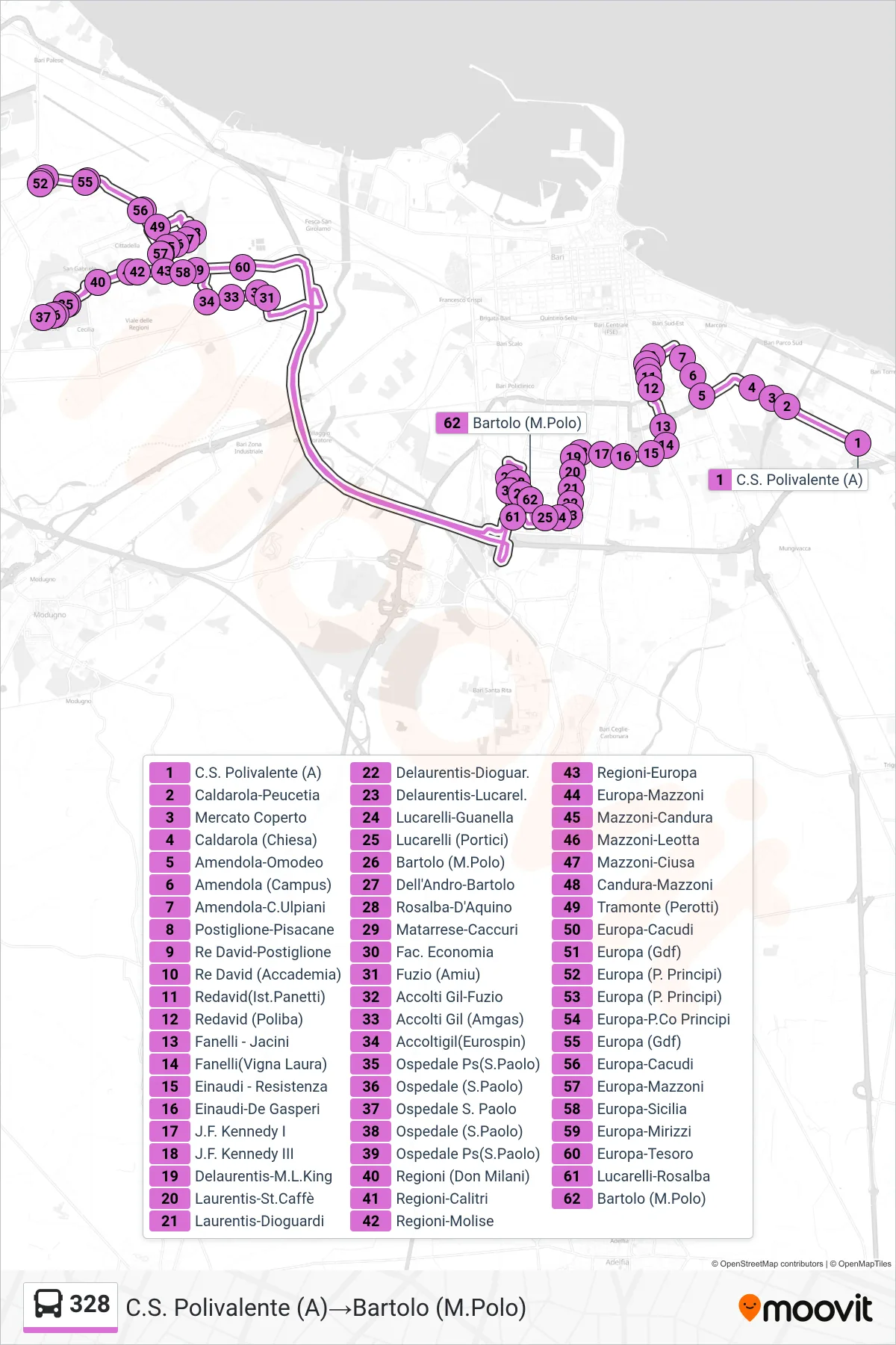 Linea 328 bus (C.S. Polivalente (A)→Bartolo (M.Polo)) - Percorsi e fermate sulla mappa