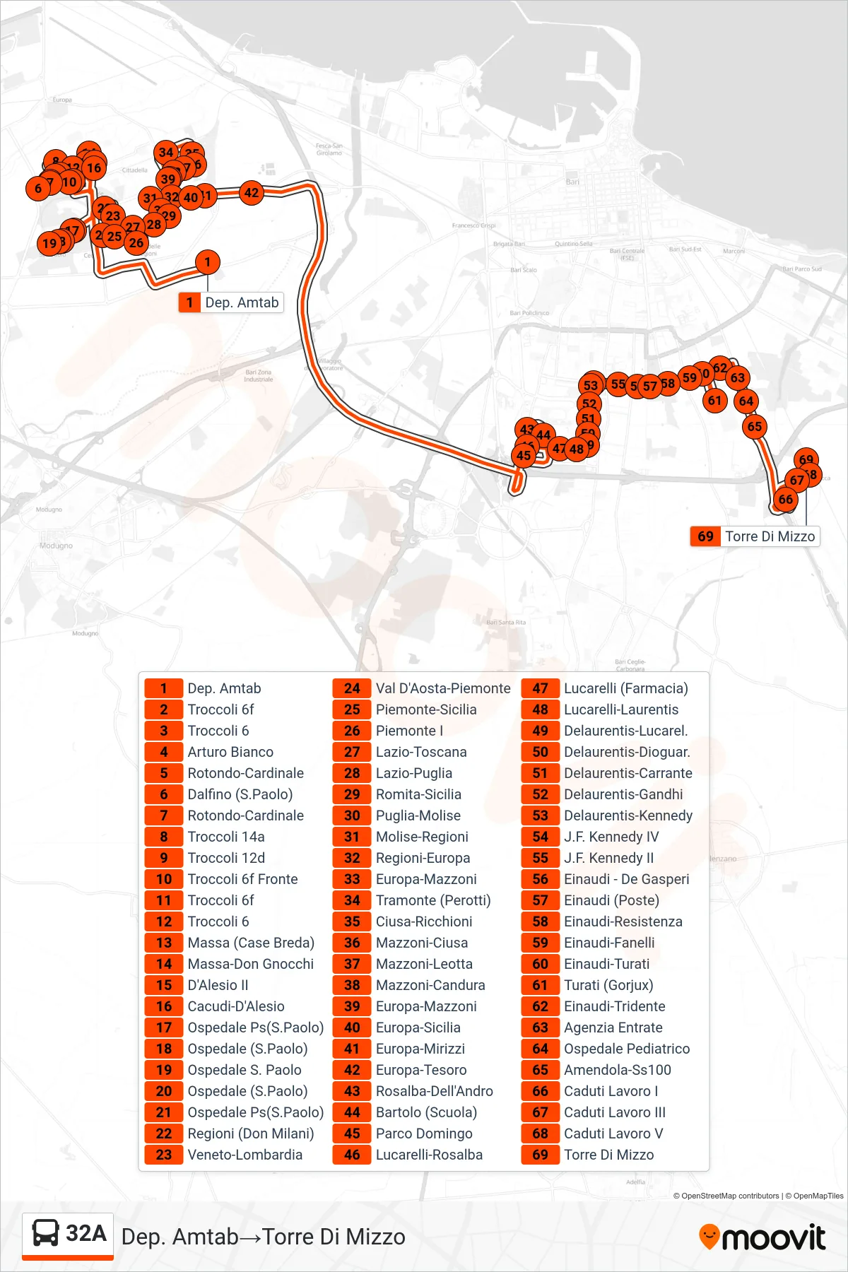 Linea 32A bus (Dep. Amtab→Torre Di Mizzo) - Percorsi e fermate sulla mappa