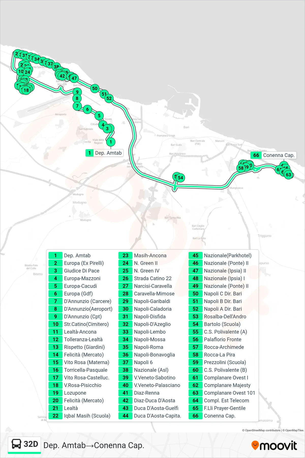 Linea 32D bus (Dep. Amtab→Conenna Cap.) - Percorsi e fermate sulla mappa