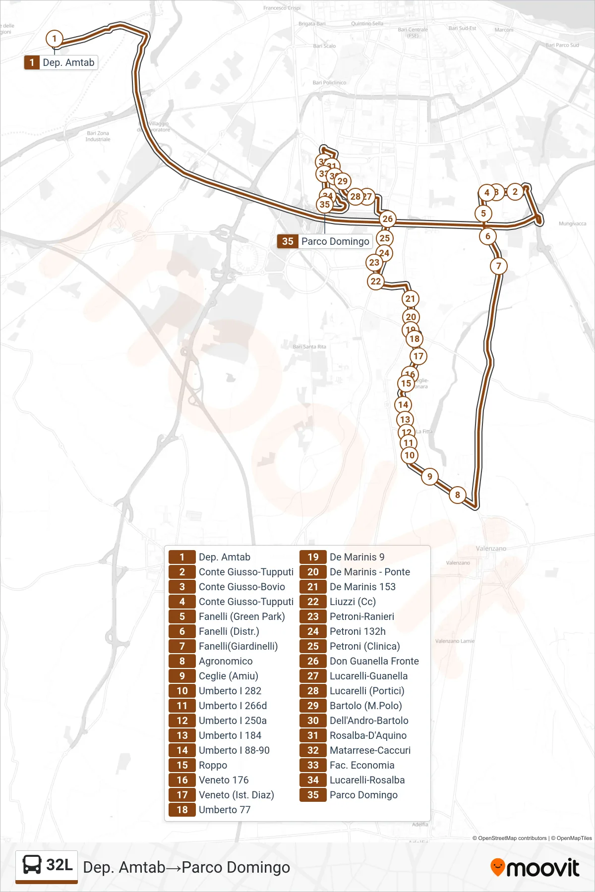 Linea 32L bus (Dep. Amtab→Parco Domingo) - Percorsi e fermate sulla mappa