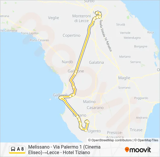 Percorso linea bus A 8