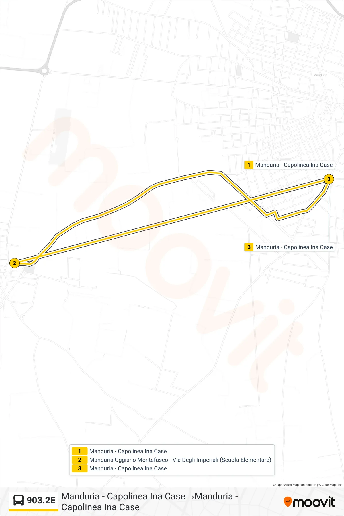 Linea 903.2E tram (Manduria - Capolinea Ina Case→Manduria - Capolinea Ina Case) - Percorsi e fermate sulla mappa