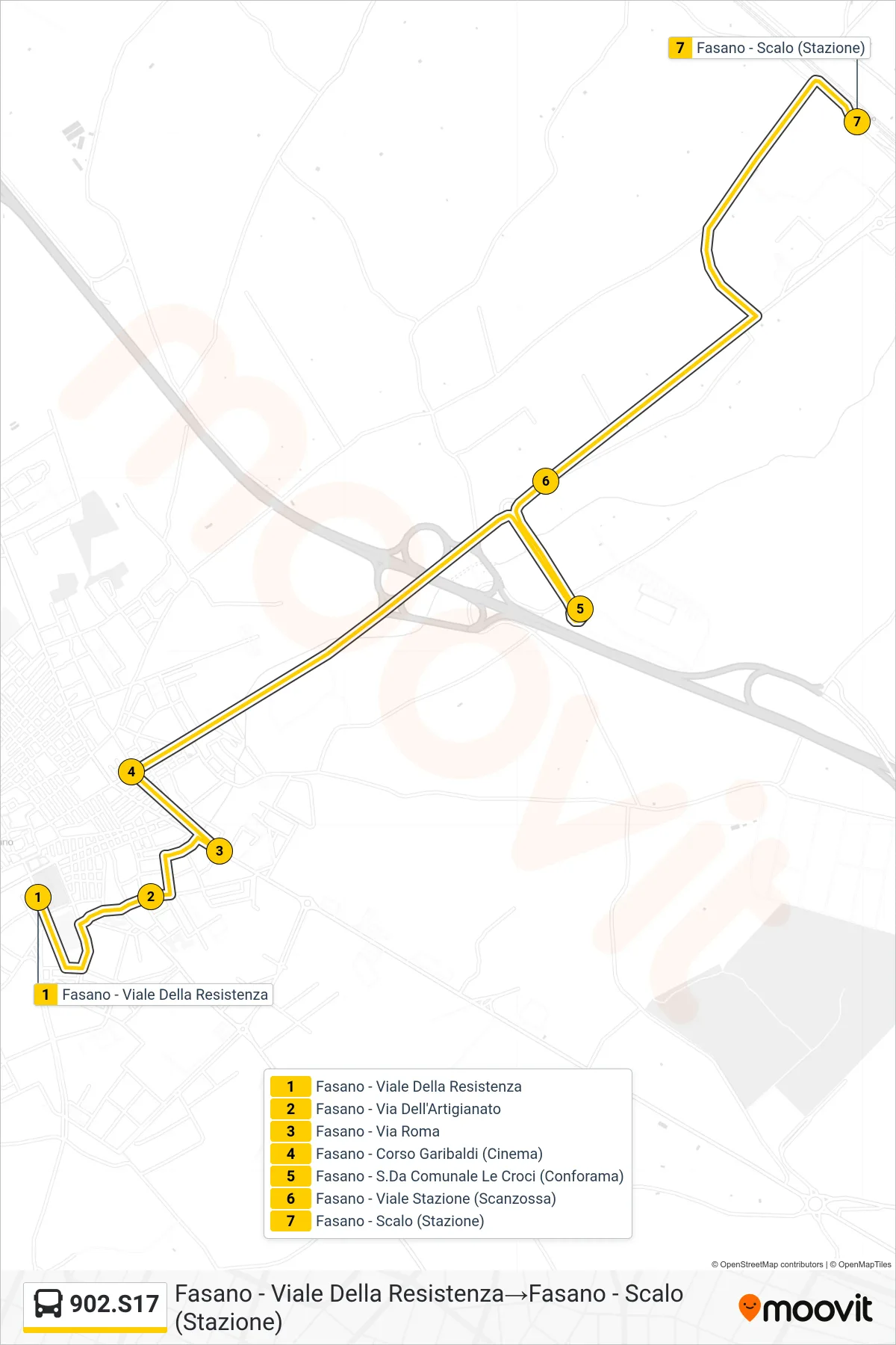Linea 902.S17 tram (Fasano - Viale Della Resistenza→Fasano - Scalo (Stazione)) - Percorsi e fermate sulla mappa
