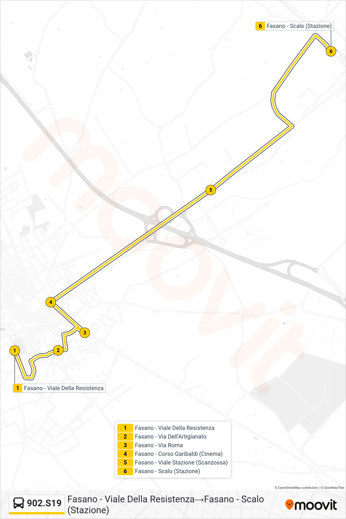 Linea 902.S19 tram (Fasano - Viale Della Resistenza→Fasano - Scalo (Stazione)) - Percorsi e fermate sulla mappa