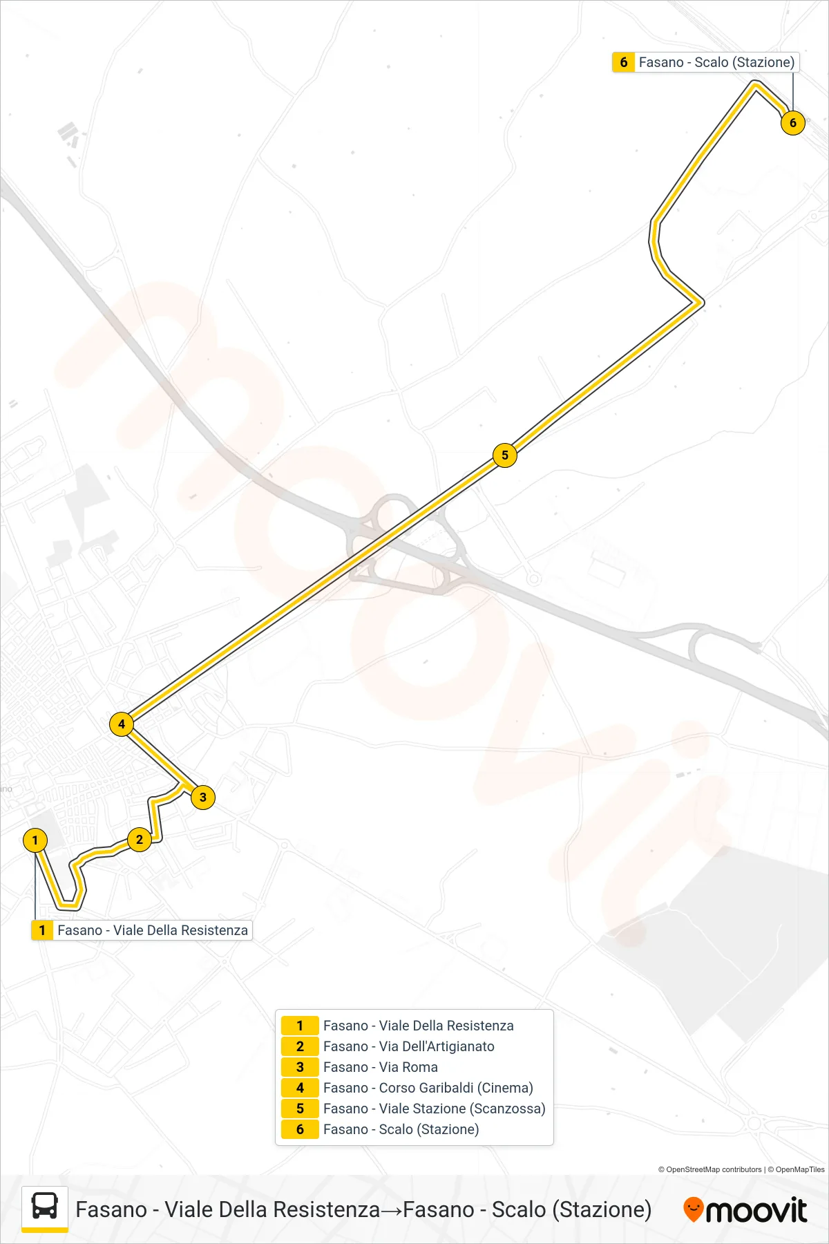 Linea 902.S19E tram (Fasano - Viale Della Resistenza→Fasano - Scalo (Stazione)) - Percorsi e fermate sulla mappa