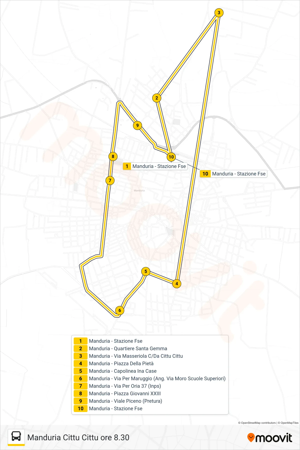 Linea 903.2.02  tram (Manduria - Stazione Fse‎→Manduria - Stazione Fse) - Percorsi e fermate sulla mappa
