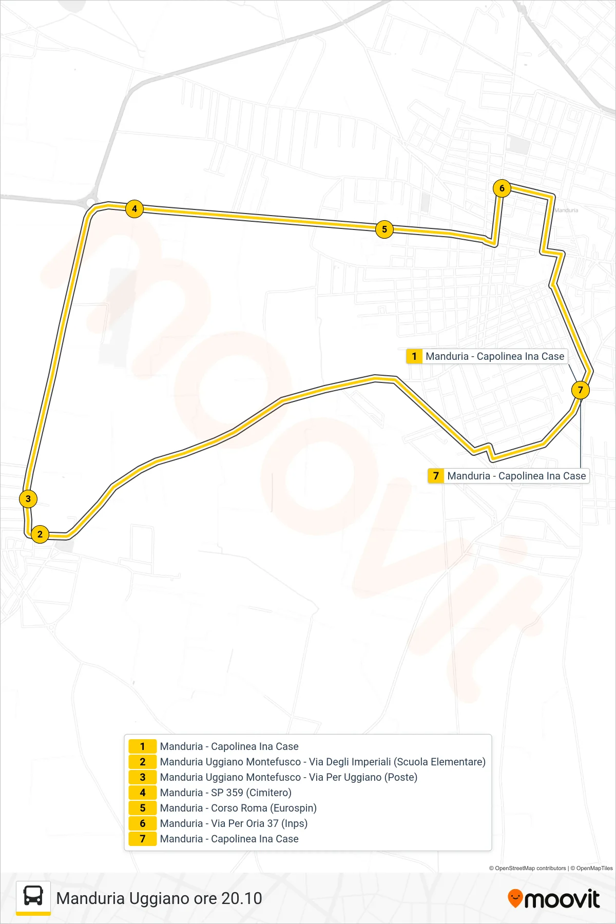 Linea 903.1.15E tram (Manduria - Capolinea Ina Case→Manduria - Capolinea Ina Case) - Percorsi e fermate sulla mappa