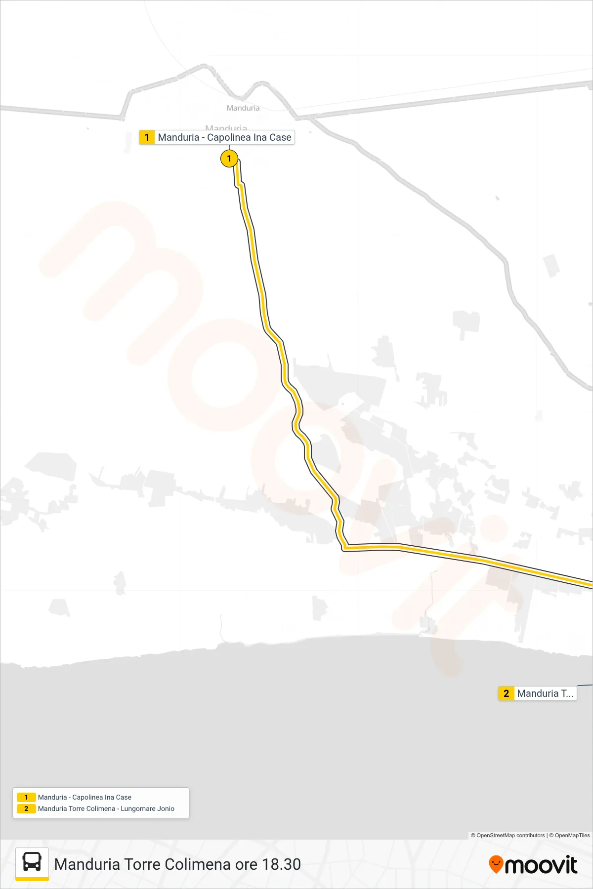 Linea 903.4.10E  tram (Manduria - Capolinea Ina Case‎→Manduria Torre Colimena - Lungomare Jonio) - Percorsi e fermate sulla mappa