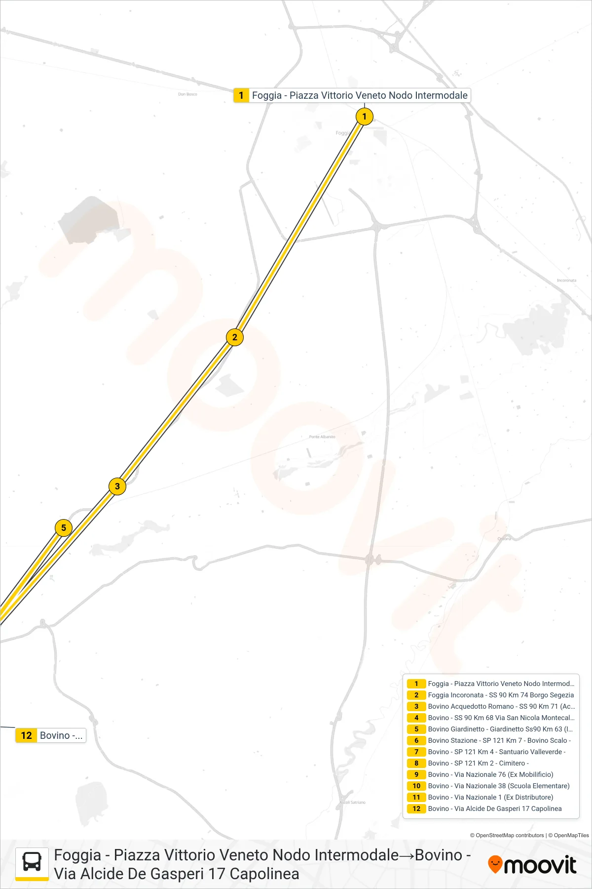 Linea 74.2.01B bus (Foggia - Piazza Vittorio Veneto Nodo Intermodale→Bovino - Via Alcide De Gasperi 17 Capolinea) - Percorsi e fermate sulla mappa