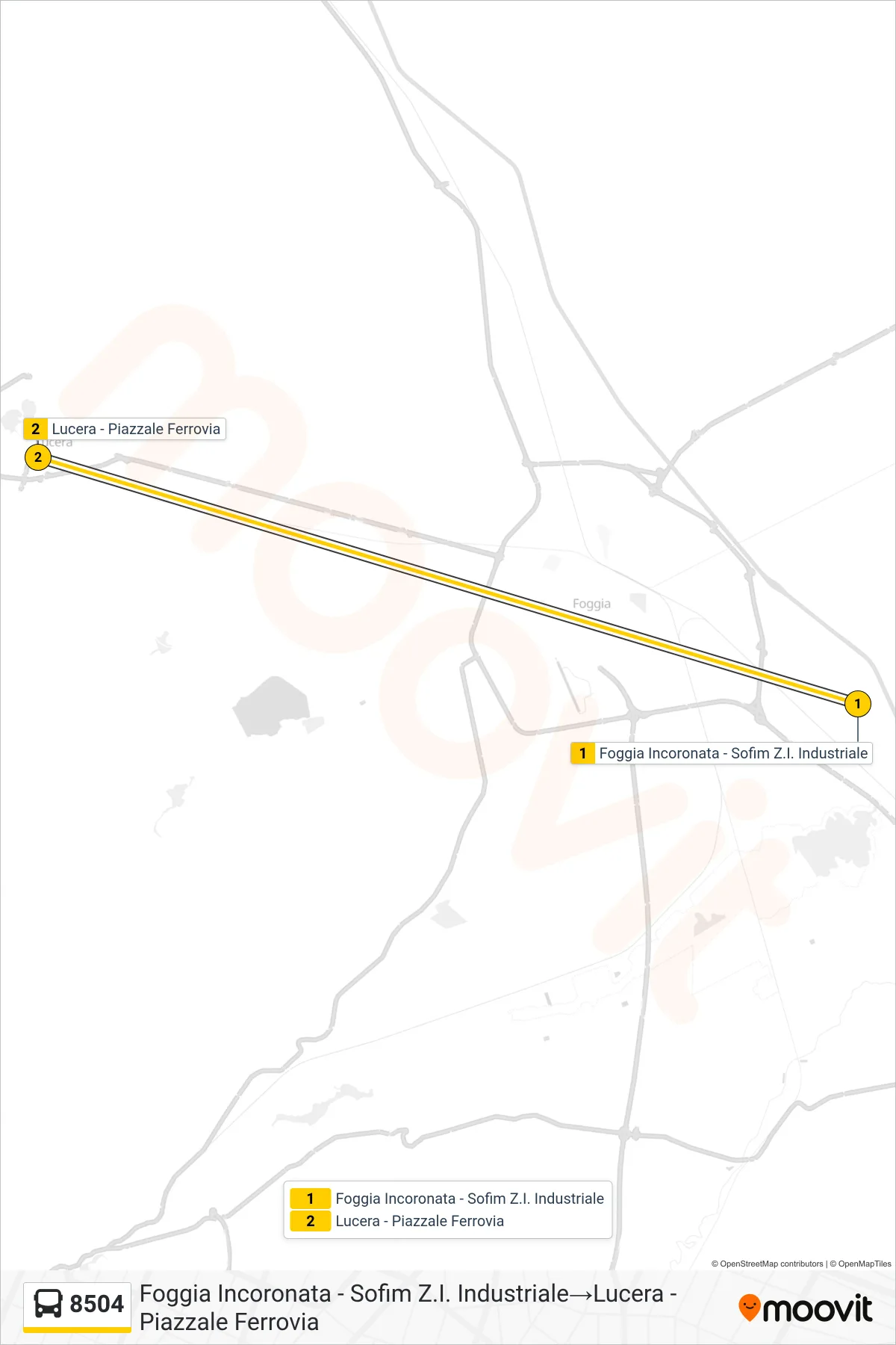 Linea 8504 bus (Foggia Incoronata - Sofim Z.I. Industriale→Lucera - Piazzale Ferrovia) - Percorsi e fermate sulla mappa