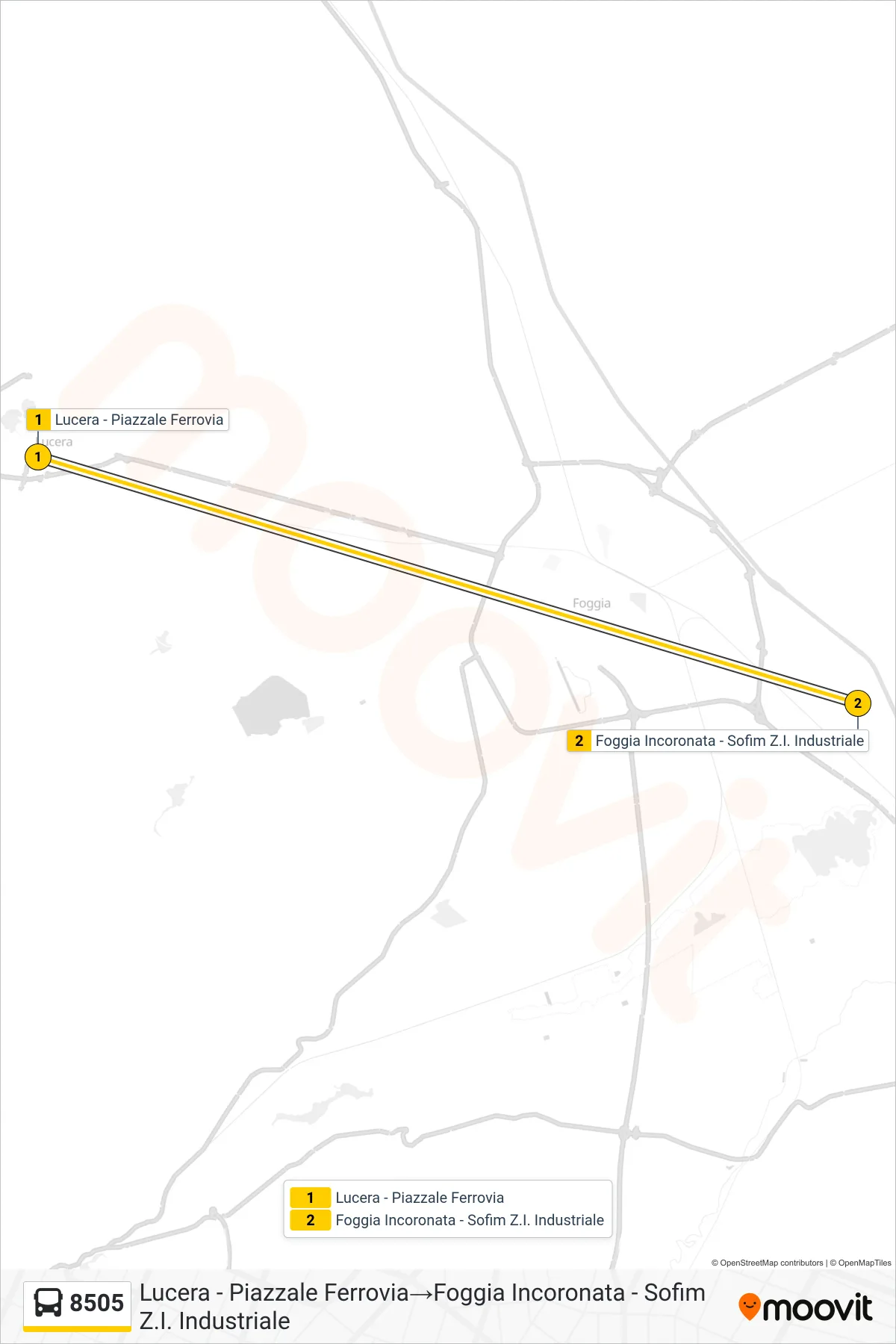 Linea 8505 bus (Lucera - Piazzale Ferrovia→Foggia Incoronata - Sofim Z.I. Industriale) - Percorsi e fermate sulla mappa