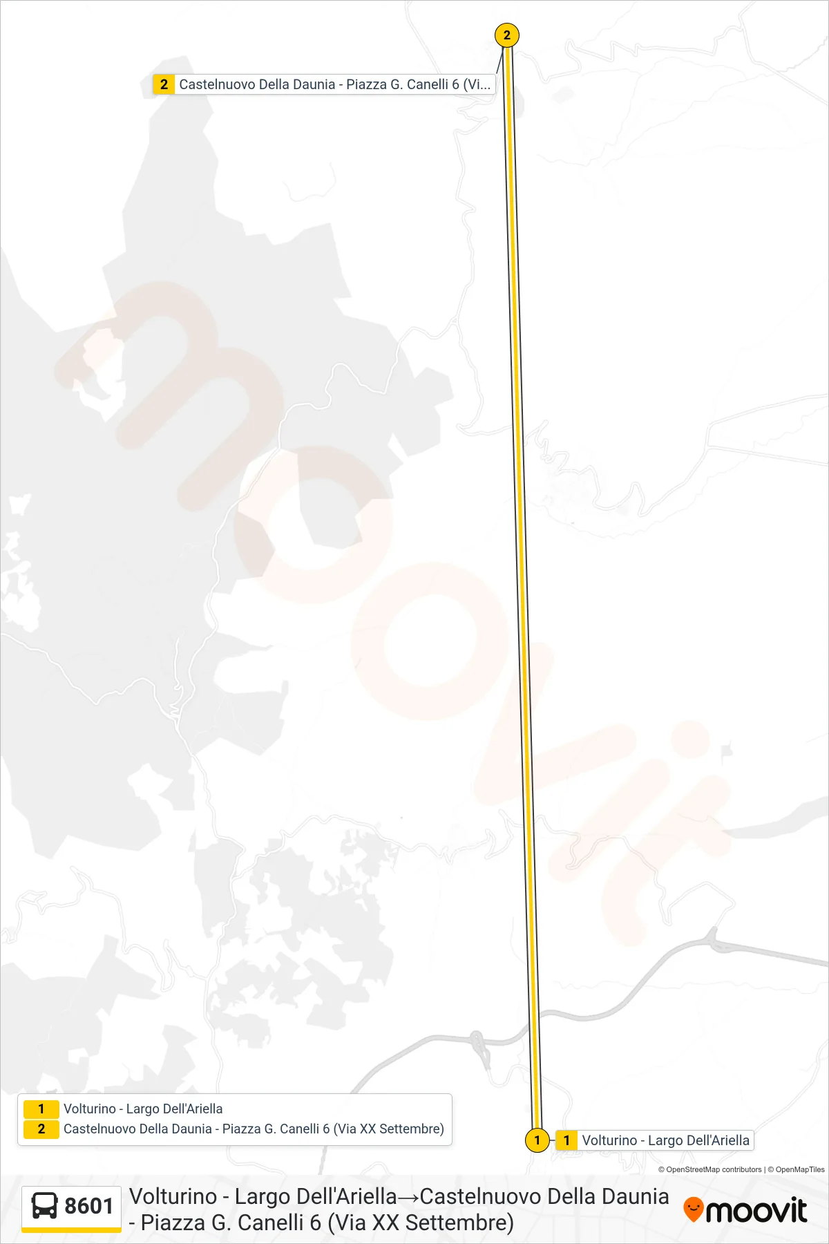 Linea 8601  bus (Volturino - Largo Dell'Ariella‎→Castelnuovo Della Daunia - Piazza G. Canelli 6 (Via XX Settembre)) - Percorsi e fermate sulla mappa