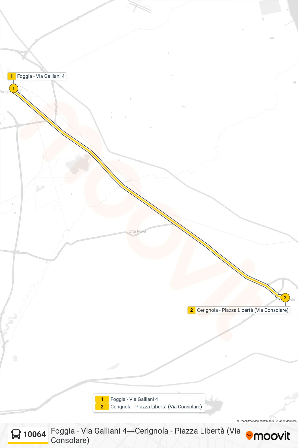 Linea 10064  bus (Foggia - Via Galliani 4‎→Cerignola - Piazza Libertà (Via Consolare)) - Percorsi e fermate sulla mappa
