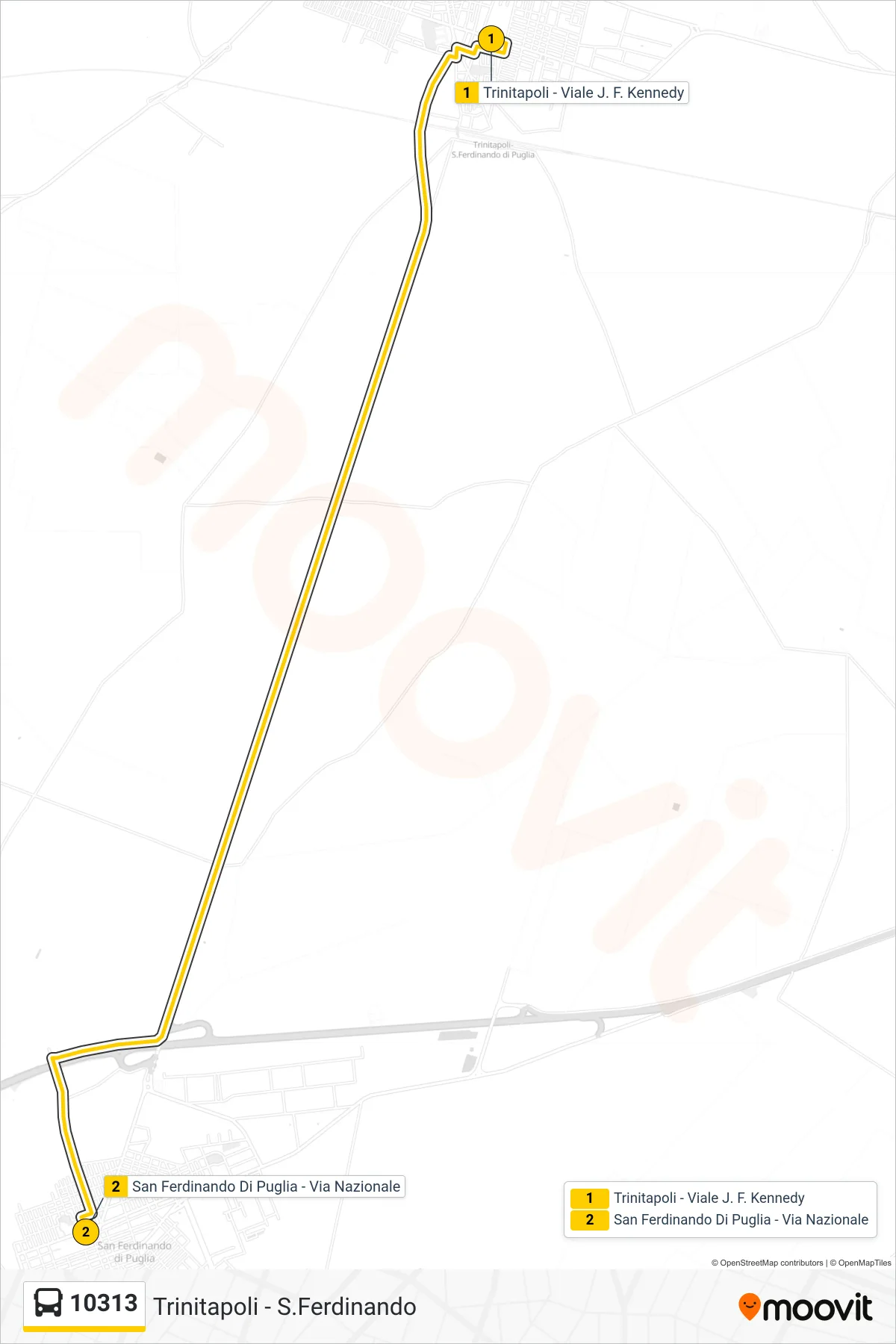 Linea 10313 bus (Trinitapoli - Viale J. F. Kennedy→San Ferdinando Di Puglia - Via Nazionale) - Percorsi e fermate sulla mappa
