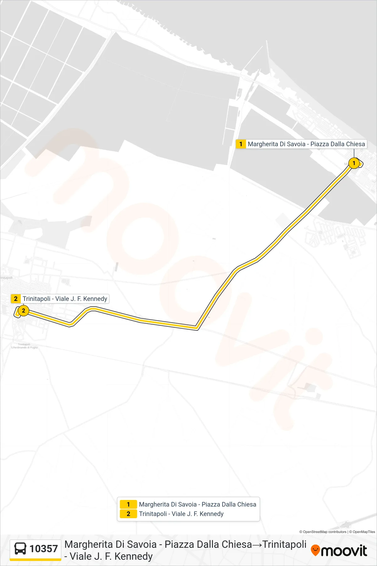 Linea 10357 bus (Margherita Di Savoia - Piazza Dalla Chiesa→Trinitapoli - Viale J. F. Kennedy) - Percorsi e fermate sulla mappa