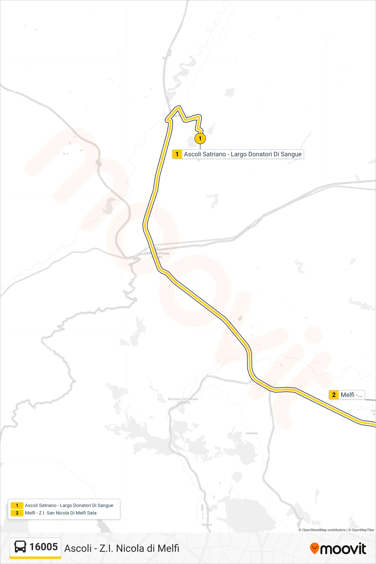 Linea 16005 bus (Ascoli Satriano - Largo Donatori Di Sangue→Melfi - Z.I. San Nicola Di Melfi Sata) - Percorsi e fermate sulla mappa