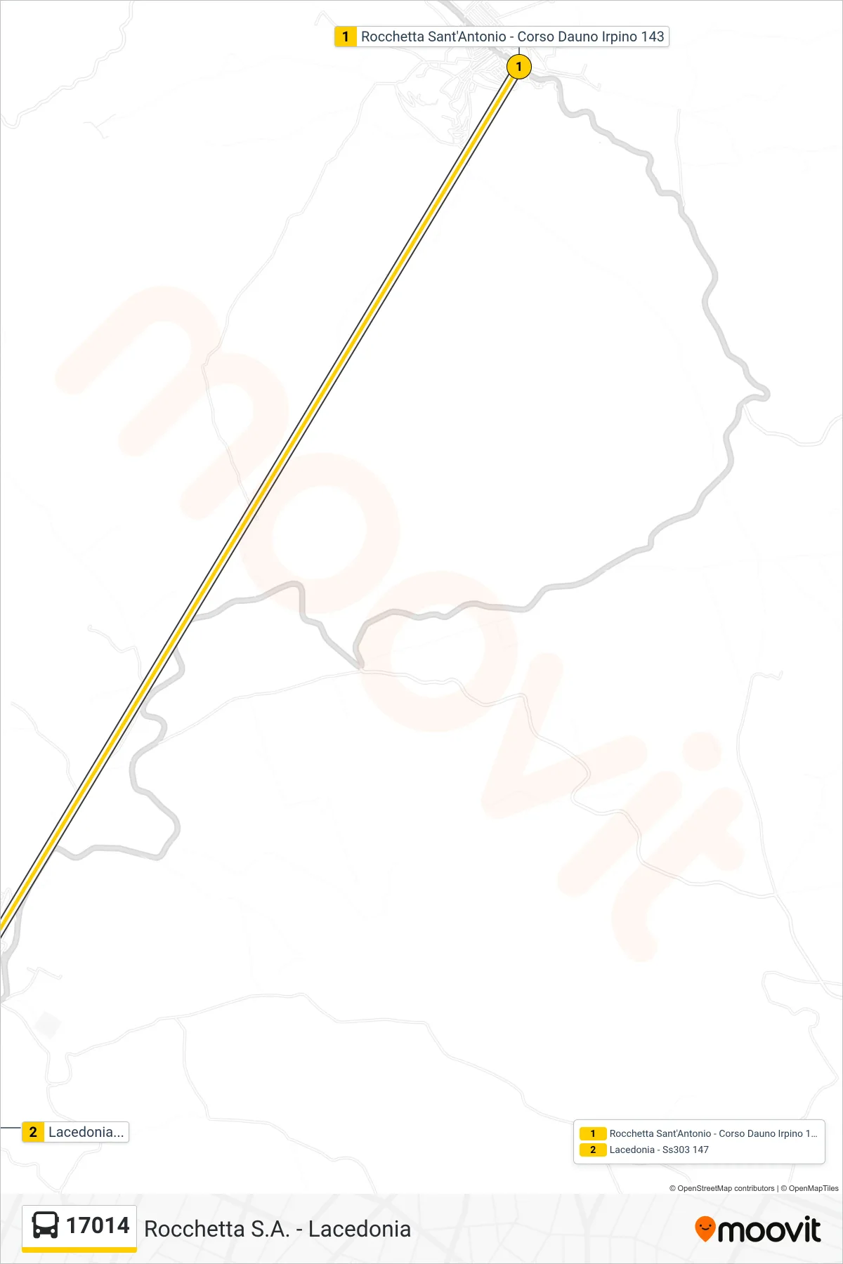 Linea 17014 bus (Rocchetta Sant'Antonio - Corso Dauno Irpino 143→Lacedonia - Ss303 147) - Percorsi e fermate sulla mappa