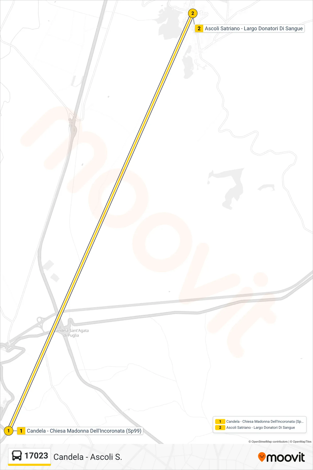 Linea 17023  bus (Candela - Chiesa Madonna Dell'Incoronata  (Sp99)‎→Ascoli Satriano - Largo Donatori Di Sangue) - Percorsi e fermate sulla mappa