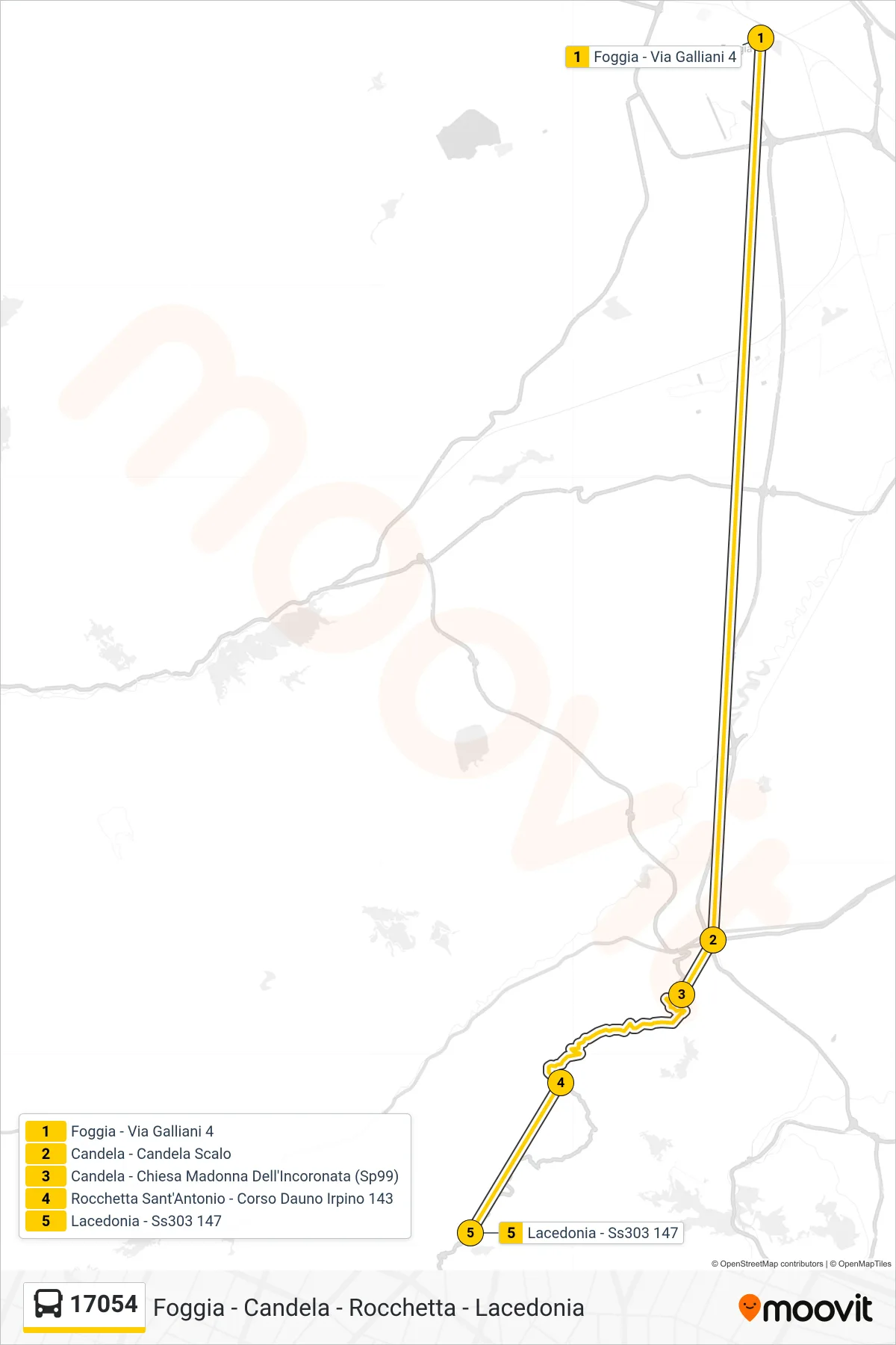 Linea 17054  bus (Foggia - Via Galliani 4‎→Lacedonia - Ss303 147) - Percorsi e fermate sulla mappa