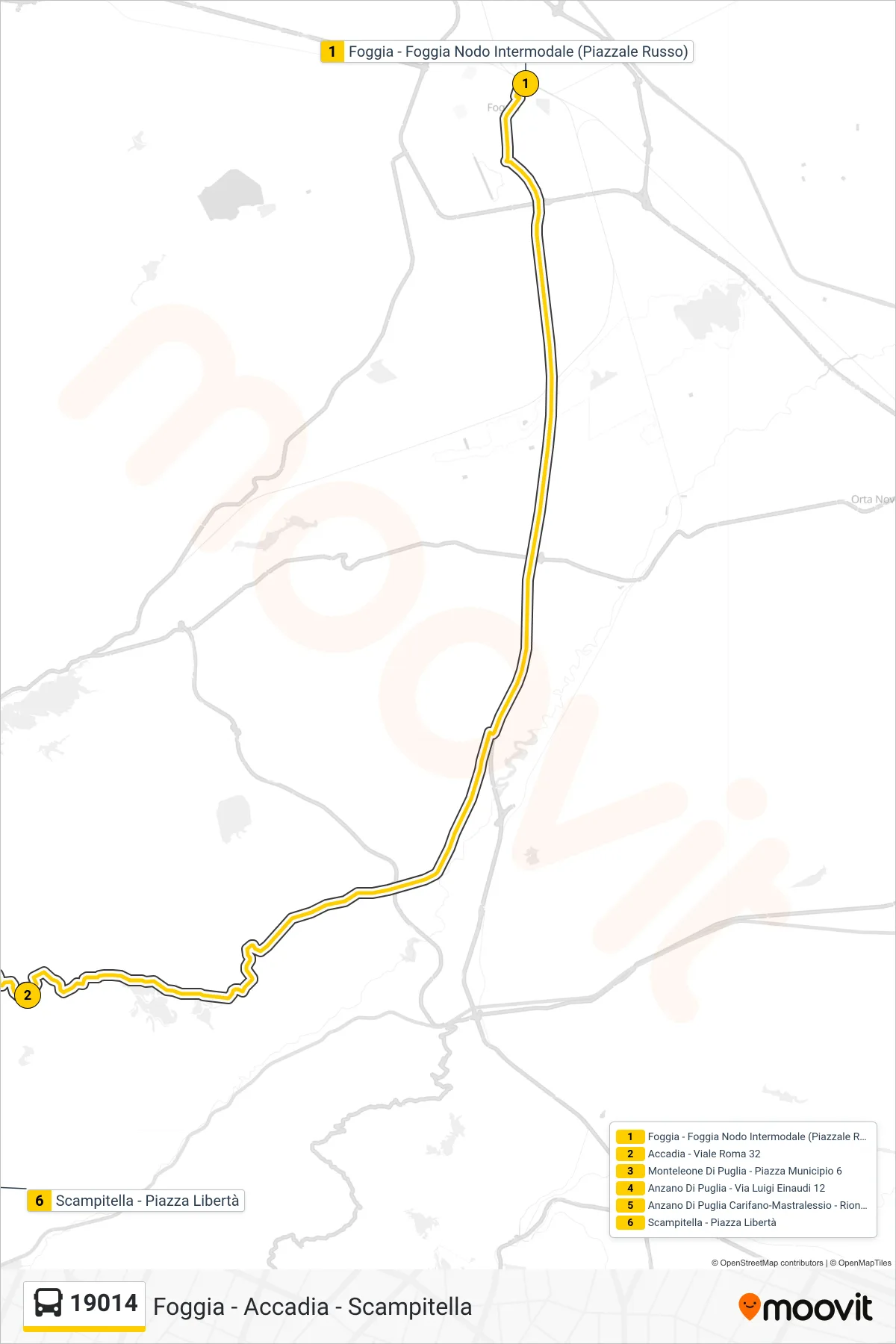 Linea 19014 bus (Foggia - Foggia Nodo Intermodale (Piazzale Russo)→Scampitella - Piazza Libertà) - Percorsi e fermate sulla mappa