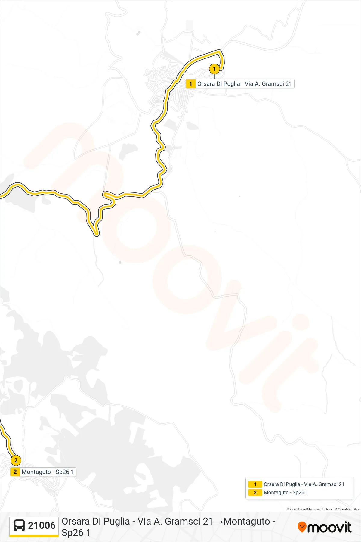 Linea 21006  bus (Orsara Di Puglia - Via A. Gramsci 21‎→Montaguto - Sp26 1) - Percorsi e fermate sulla mappa
