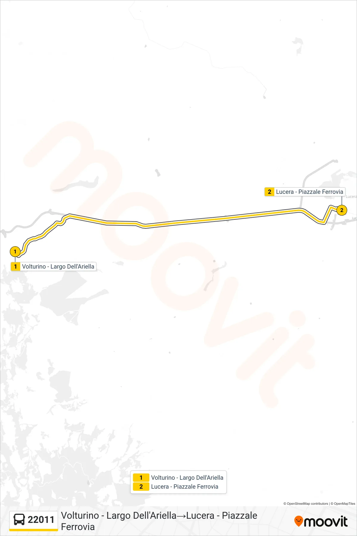 Linea 22011 bus (Volturino - Largo Dell'Ariella→Lucera - Piazzale Ferrovia) - Percorsi e fermate sulla mappa