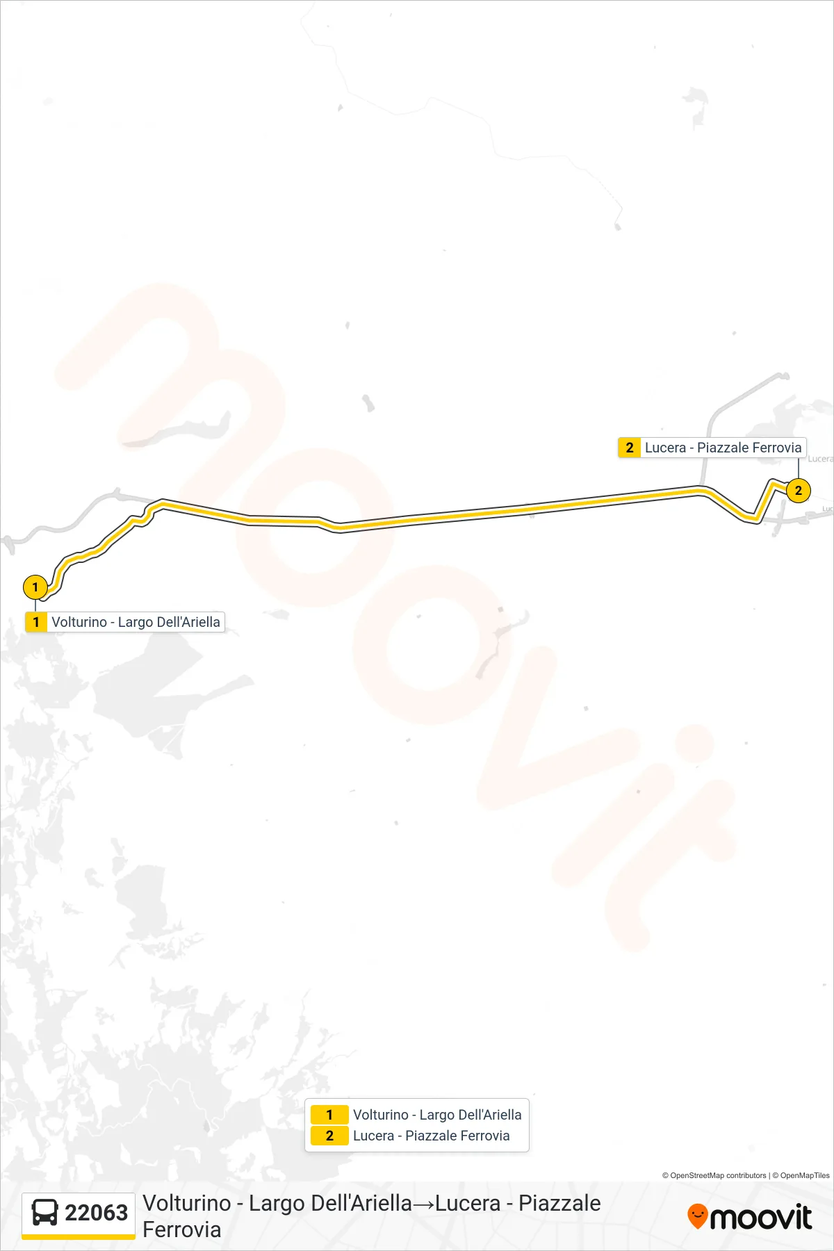 Linea 22063 bus (Volturino - Largo Dell'Ariella→Lucera - Piazzale Ferrovia) - Percorsi e fermate sulla mappa