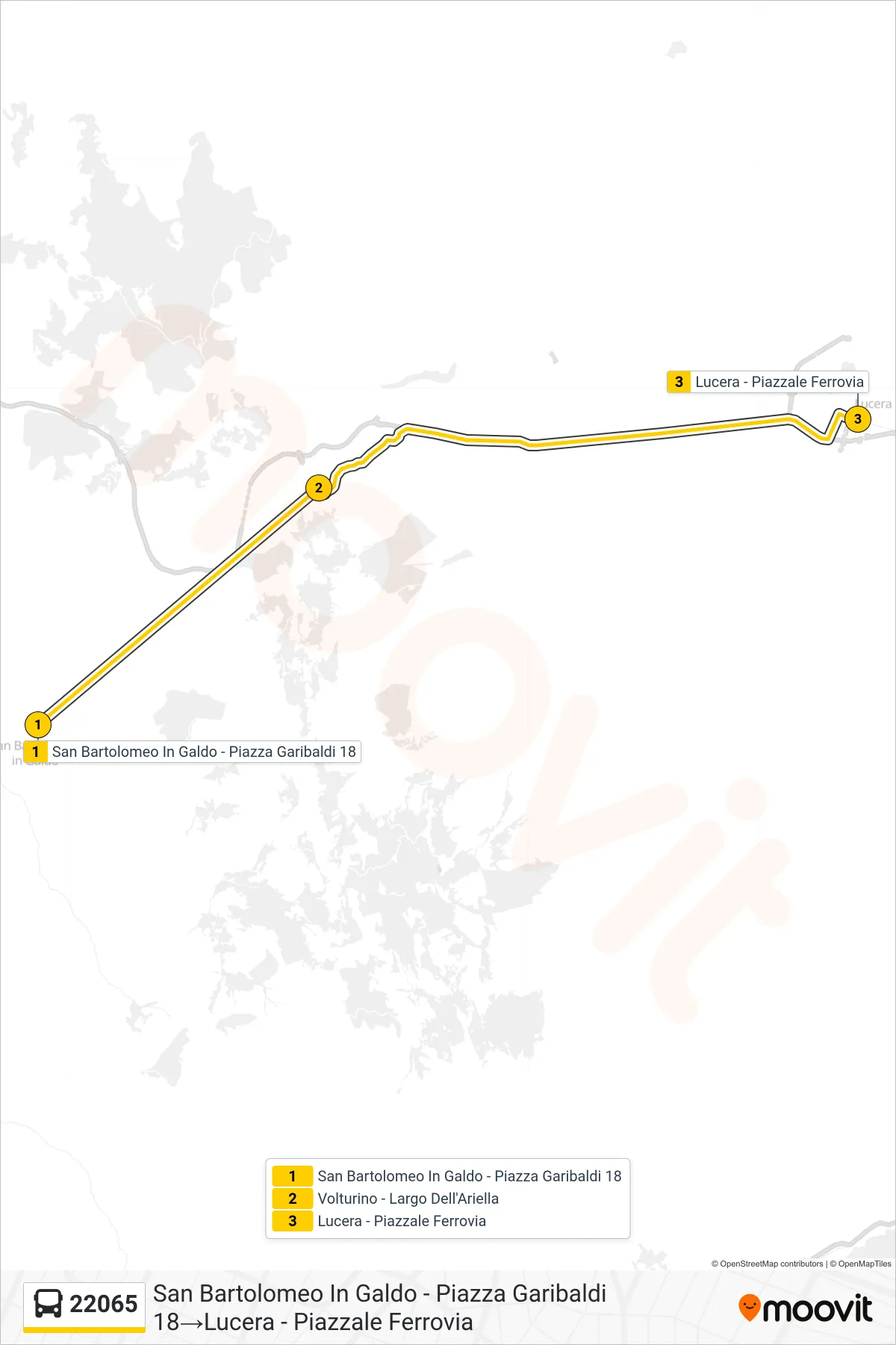 Linea 22065 bus (San Bartolomeo In Galdo - Piazza Garibaldi 18→Lucera - Piazzale Ferrovia) - Percorsi e fermate sulla mappa
