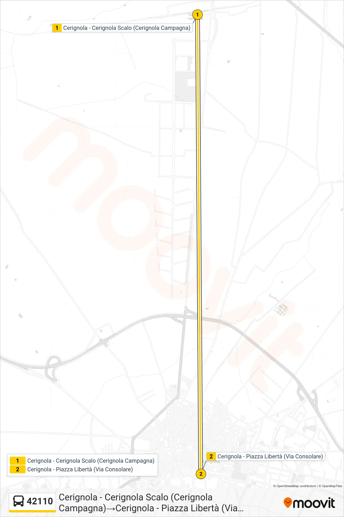 Linea 42110  bus (Cerignola - Cerignola Scalo (Cerignola Campagna)‎→Cerignola - Piazza Libertà (Via Consolare)) - Percorsi e fermate sulla mappa