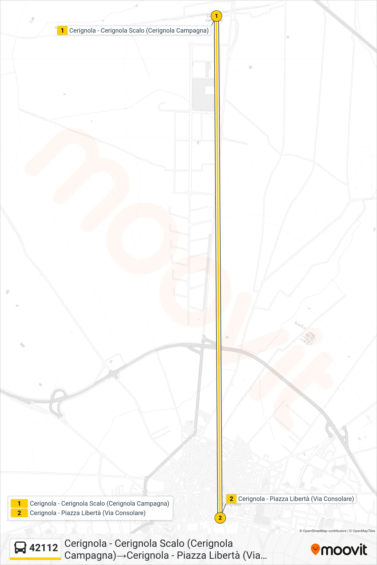 Linea 42112 bus (Cerignola - Cerignola Scalo (Cerignola Campagna)→Cerignola - Piazza Libertà (Via Consolare)) - Percorsi e fermate sulla mappa