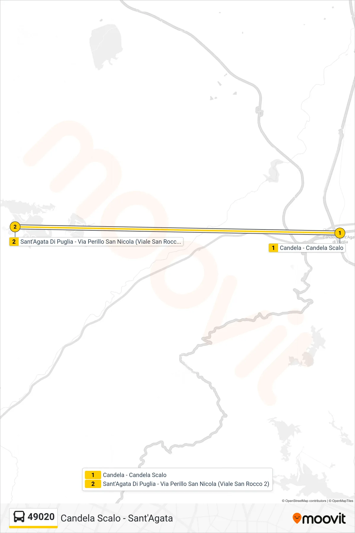 Linea 49020 bus (Candela - Candela Scalo→Sant'Agata Di Puglia - Via Perillo San Nicola (Viale San Rocco 2)) - Percorsi e fermate sulla mappa