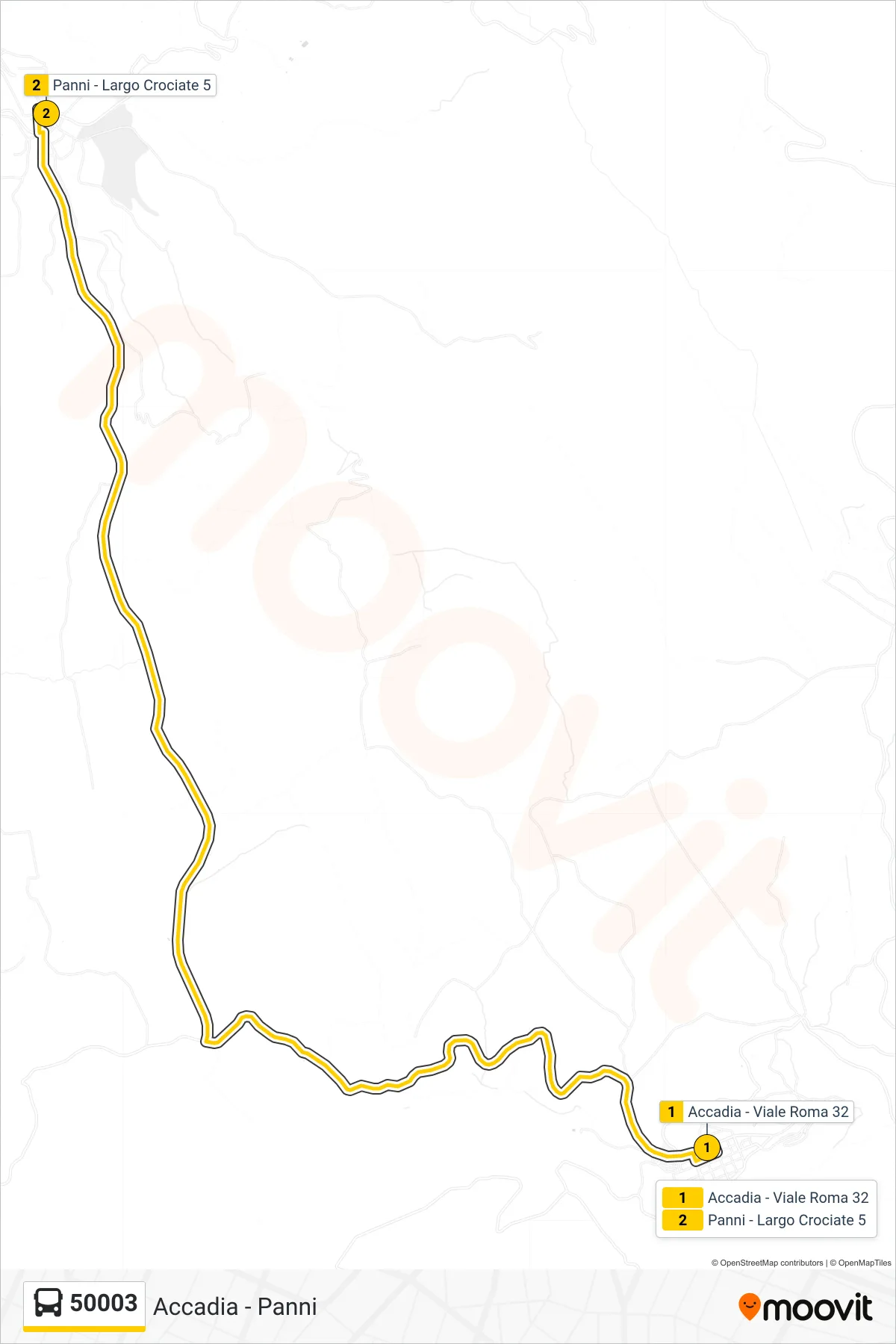 Linea 50003 bus (Accadia - Viale Roma 32→Panni - Largo Crociate 5) - Percorsi e fermate sulla mappa