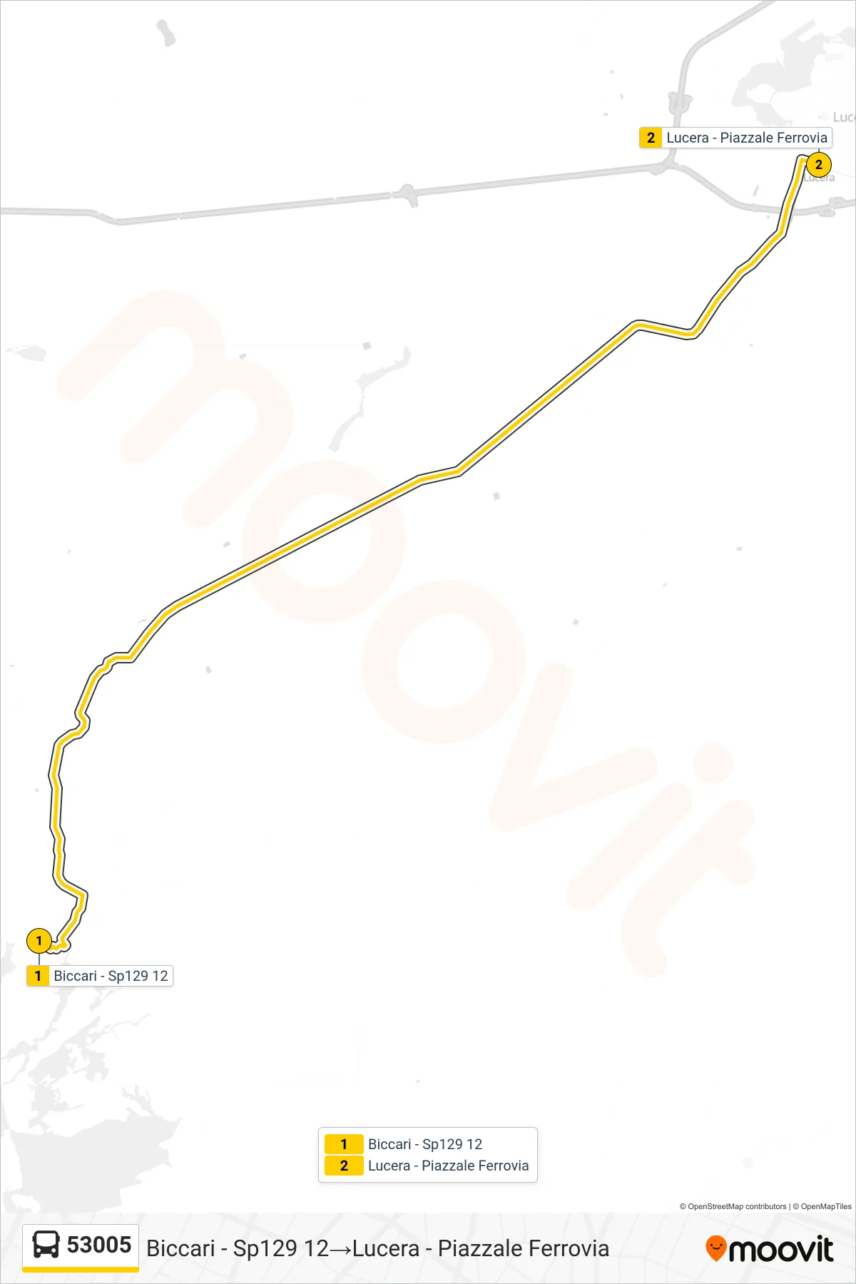 Linea 53005  bus (Biccari - Sp129 12‎→Lucera - Piazzale Ferrovia) - Percorsi e fermate sulla mappa