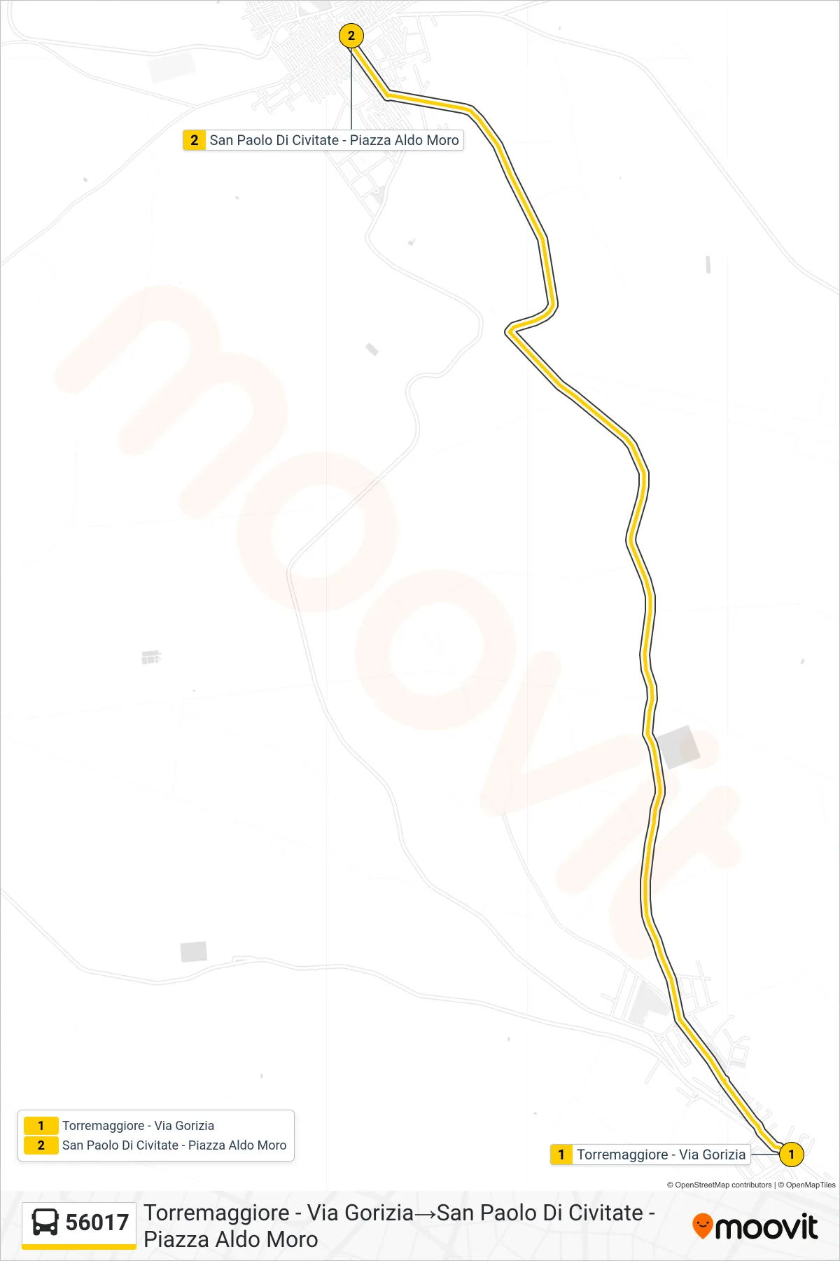 Linea 56017  bus (Torremaggiore - Via Gorizia‎→San Paolo Di Civitate - Piazza Aldo Moro) - Percorsi e fermate sulla mappa