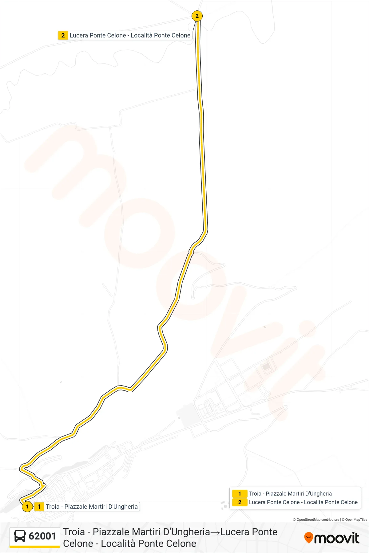 Linea 62001 bus (Troia - Piazzale Martiri D'Ungheria→Lucera Ponte Celone - Località Ponte Celone) - Percorsi e fermate sulla mappa