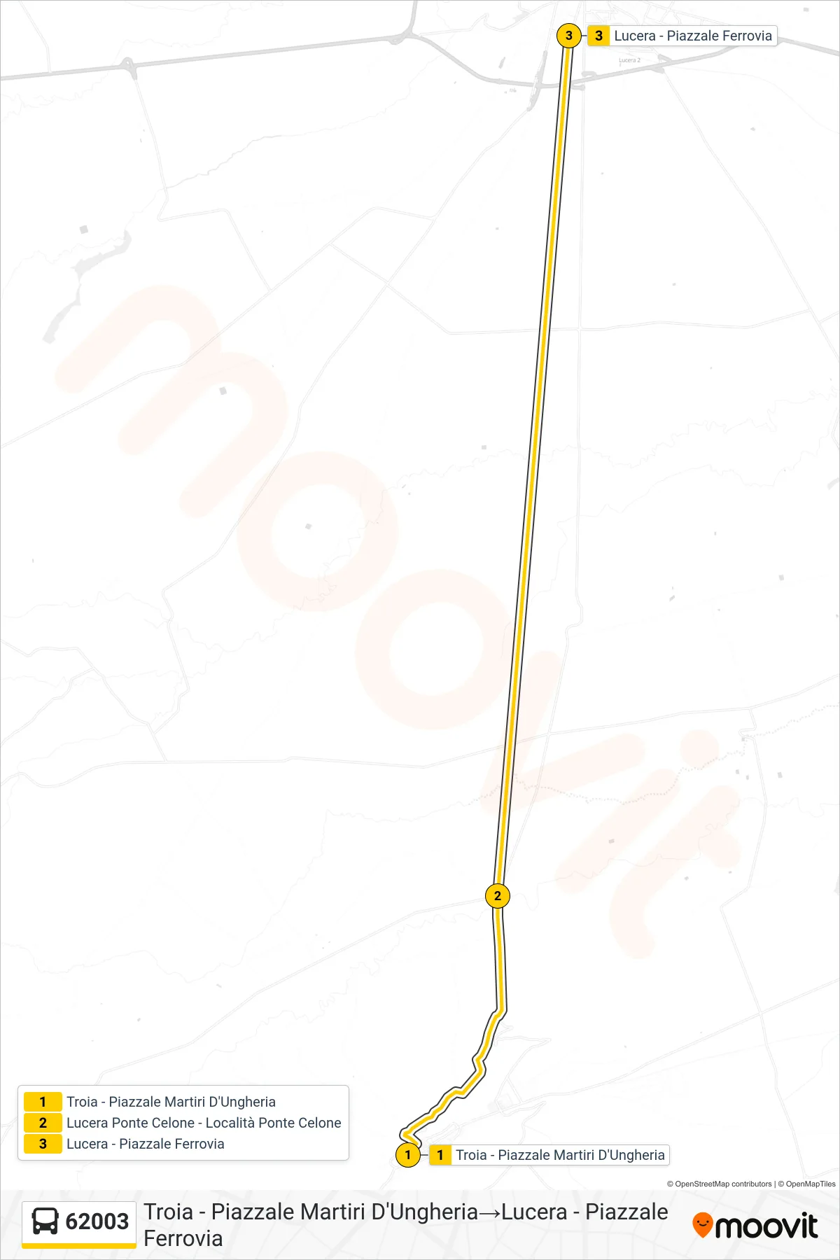 Linea 62003 bus (Troia - Piazzale Martiri D'Ungheria→Lucera - Piazzale Ferrovia) - Percorsi e fermate sulla mappa