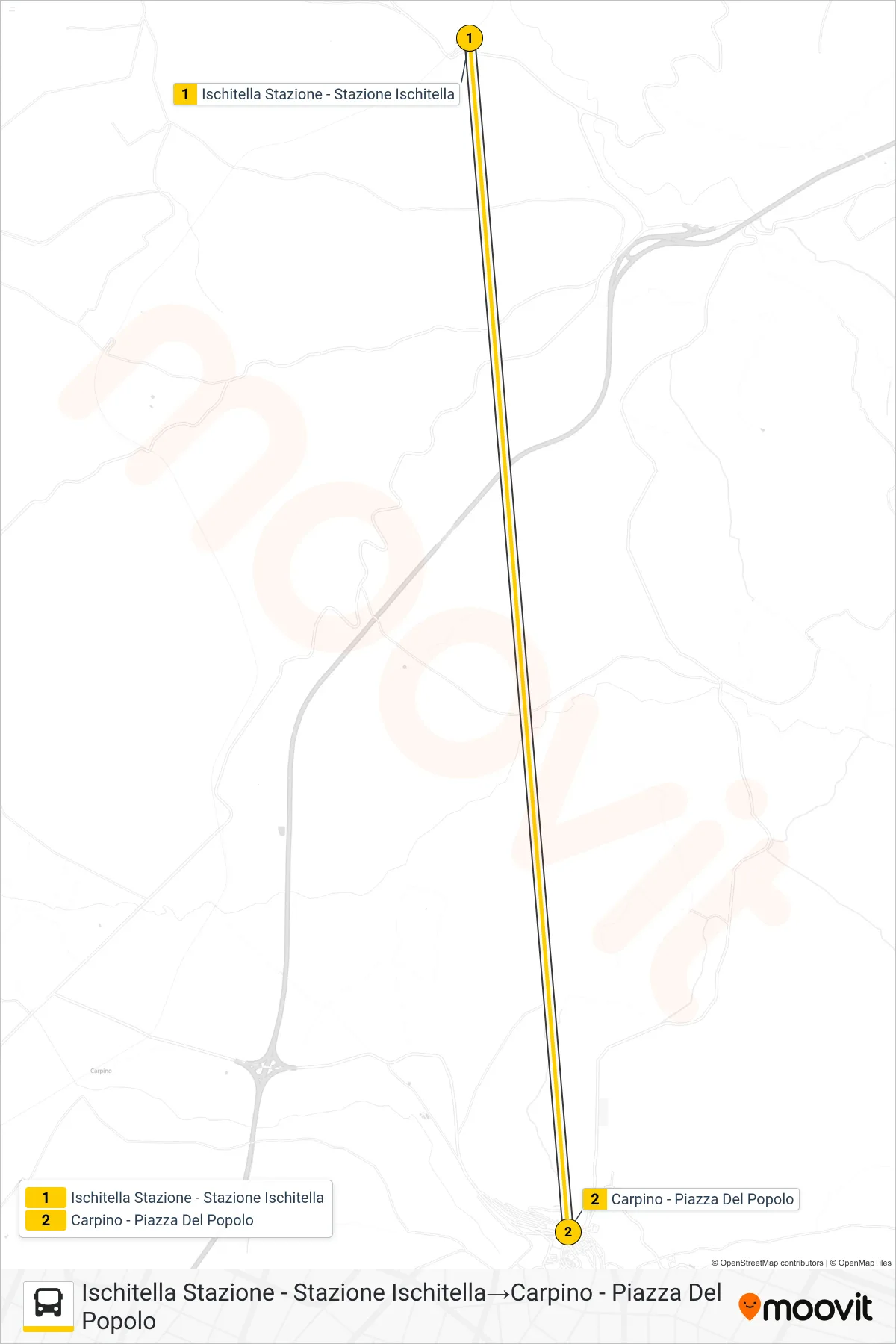 Linea 1108A - E22 bus (Ischitella Stazione - Stazione Ischitella→Carpino - Piazza Del Popolo) - Percorsi e fermate sulla mappa