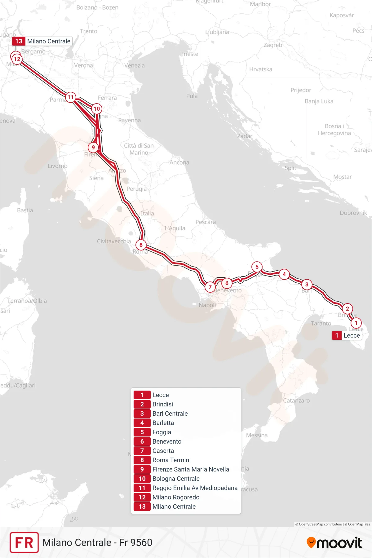 Linea FR treno (Milano Centrale - Fr 9560) - Percorsi e fermate sulla mappa