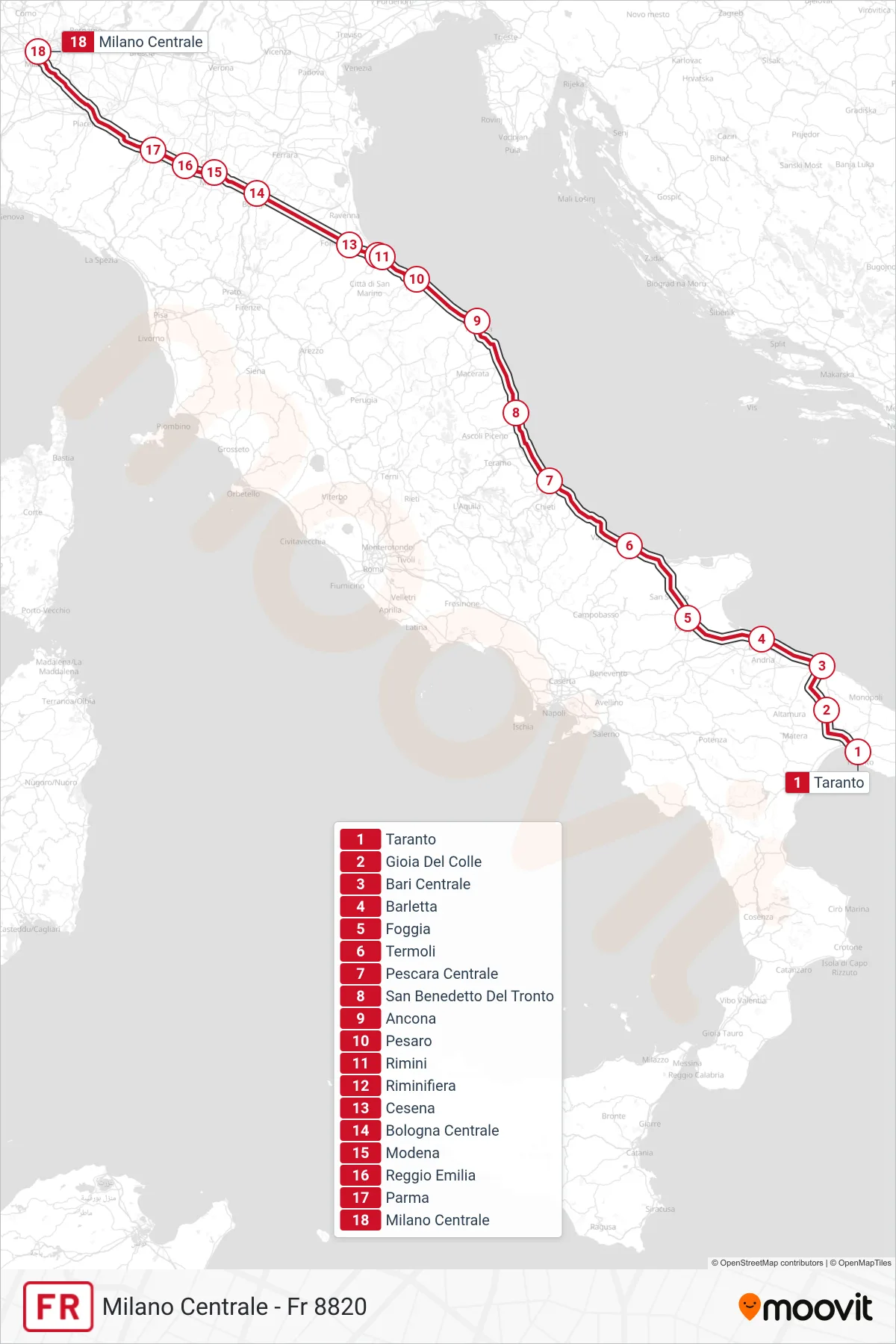 Linea FR treno (Milano Centrale - Fr 8820) - Percorsi e fermate sulla mappa