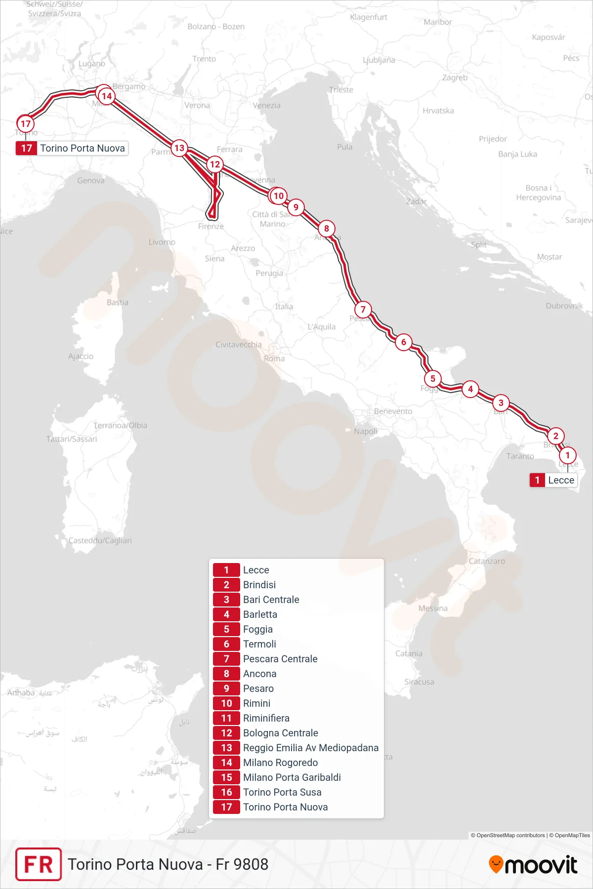 Linea FR  treno (Torino Porta Nuova - Fr 9808) - Percorsi e fermate sulla mappa